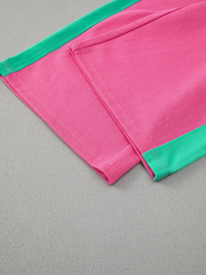 Color Block Round Neck Top and Pants Set | Loungewear Sets Daverri Fashions
