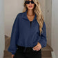 Drawstring Hem Textured Long Sleeve Jacket - DAVERRI FASHIONS