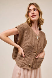 SO ME Big Metal Button Front Sweater Vest | Sweaters Daverri Fashions