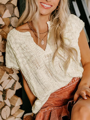 Notched Short Sleeve Sweater | Sweaters Daverri Fashions