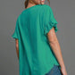 Umgee Full Size Raw Hem Ruffle Short Sleeve Blouse Plus Size Blouses