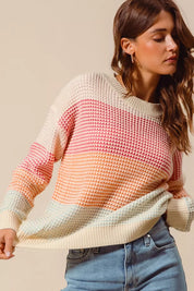 SO ME Multi Color Block Long Sleeve Sweater | Daverri Fashions