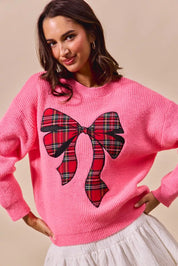 SO ME Checker Plaid Ribbon Christmas Holiday Sweater | Sweaters Daverri Fashions