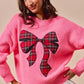 SO ME Checker Plaid Ribbon Christmas Holiday Sweater - DAVERRI FASHIONS