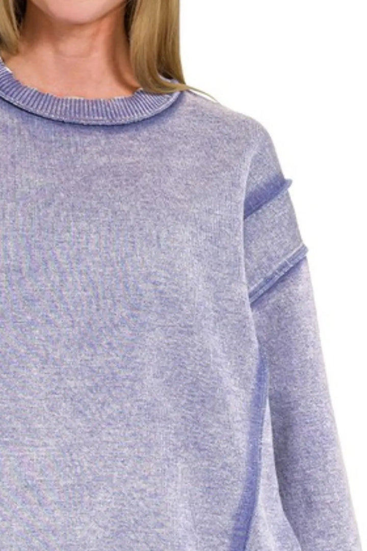 Zenana Acid Wash Exposed-seam Fleece Sweatshirt Sweatshirts