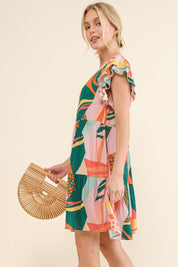 And The Why Printed Double Ruffle Sleeve Dress | Daverri Fashions