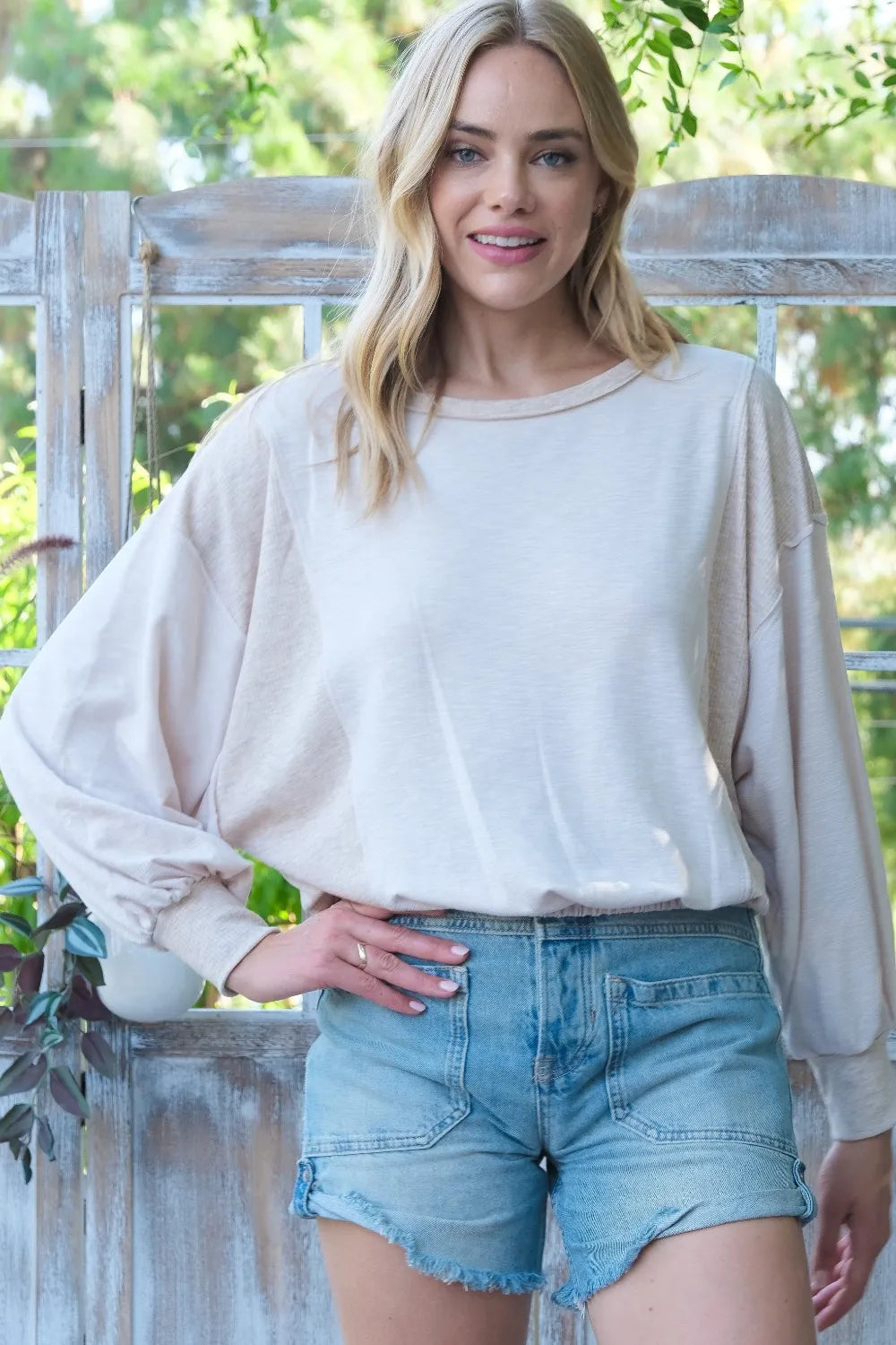 Taupe Hailey & Co Rib and Two Tone Knit Mixed Top | Sweaters Daverri Fashions