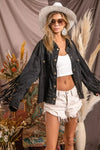 BiBi Suede Fringe Long Sleeve Jacket - DAVERRI FASHIONS