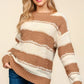 Haptics Striped Contrast Distressed Sweater - DAVERRI FASHIONS