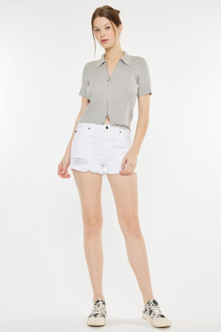 Kancan Raw Hem Distressed Denim Shorts Denim Shorts