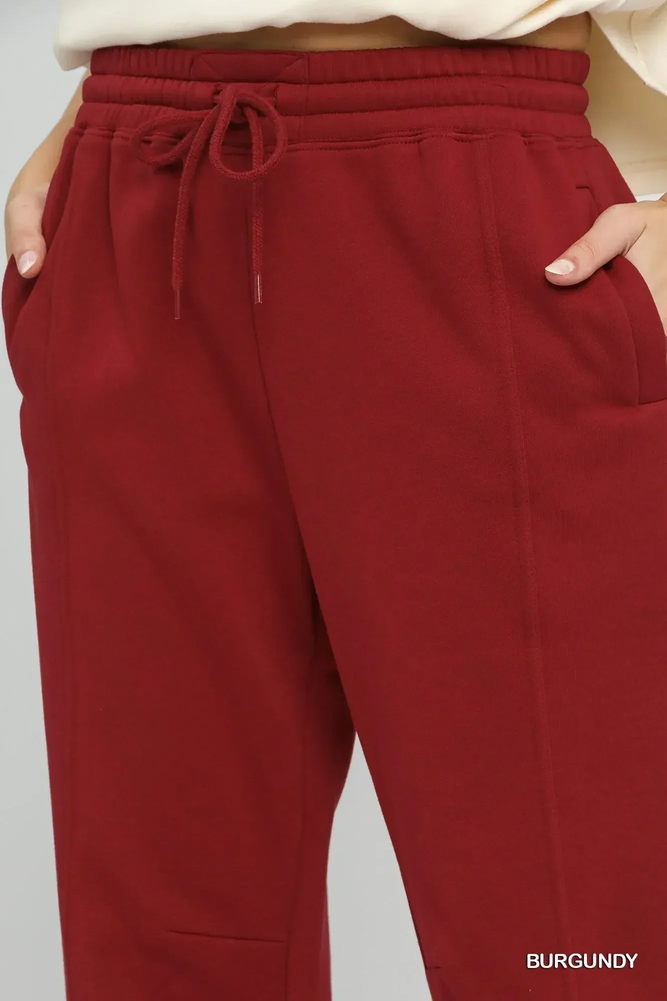 Umgee Fleece Jogger Pants with Drawstring Burgundy - DAVERRI FASHIONS