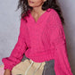 POL Cable-Knit Solid V-Neck Cropped Sweater - DAVERRI FASHIONS