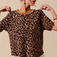 SO ME Leopard Thermal Waffle Knit Loose Fit Top, cozy short-sleeved