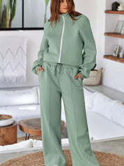 Drop Shoulder Zip Up Jacket and Drawstring Pants Active 2pcs Set | Loungewear Sets Daverri Fashions