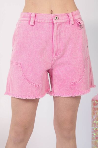 VERY J Washed Raw Hem Denim Shorts Pink