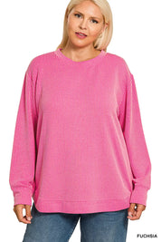 Zenana Full Size Raised Rib Round Neck Long Sleeve Top Plus Size | Daverri Fashions