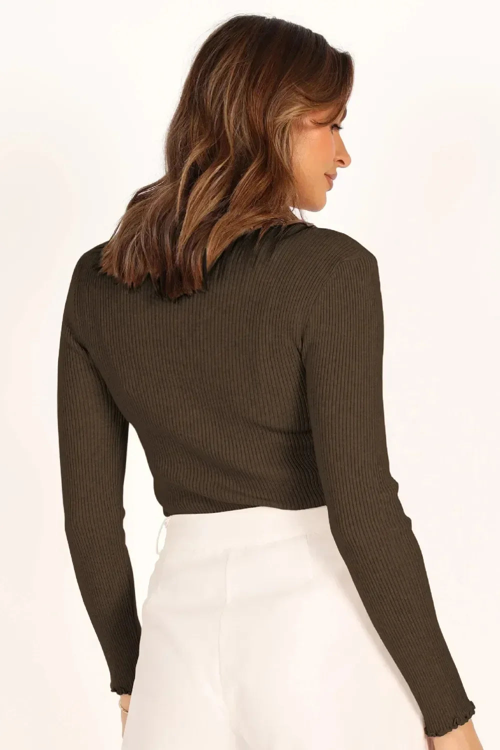 Lettuce Edge Round Neck Long Sleeve Top - DAVERRI FASHIONS