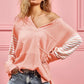 BIBI Peachy Keen Stripe Sleeve Waffle Knit Top Tops