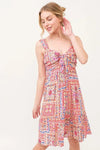 And The Why Tied Front Smocked Back Tiered Boho Printed Dress - DAVERRI FASHIONS