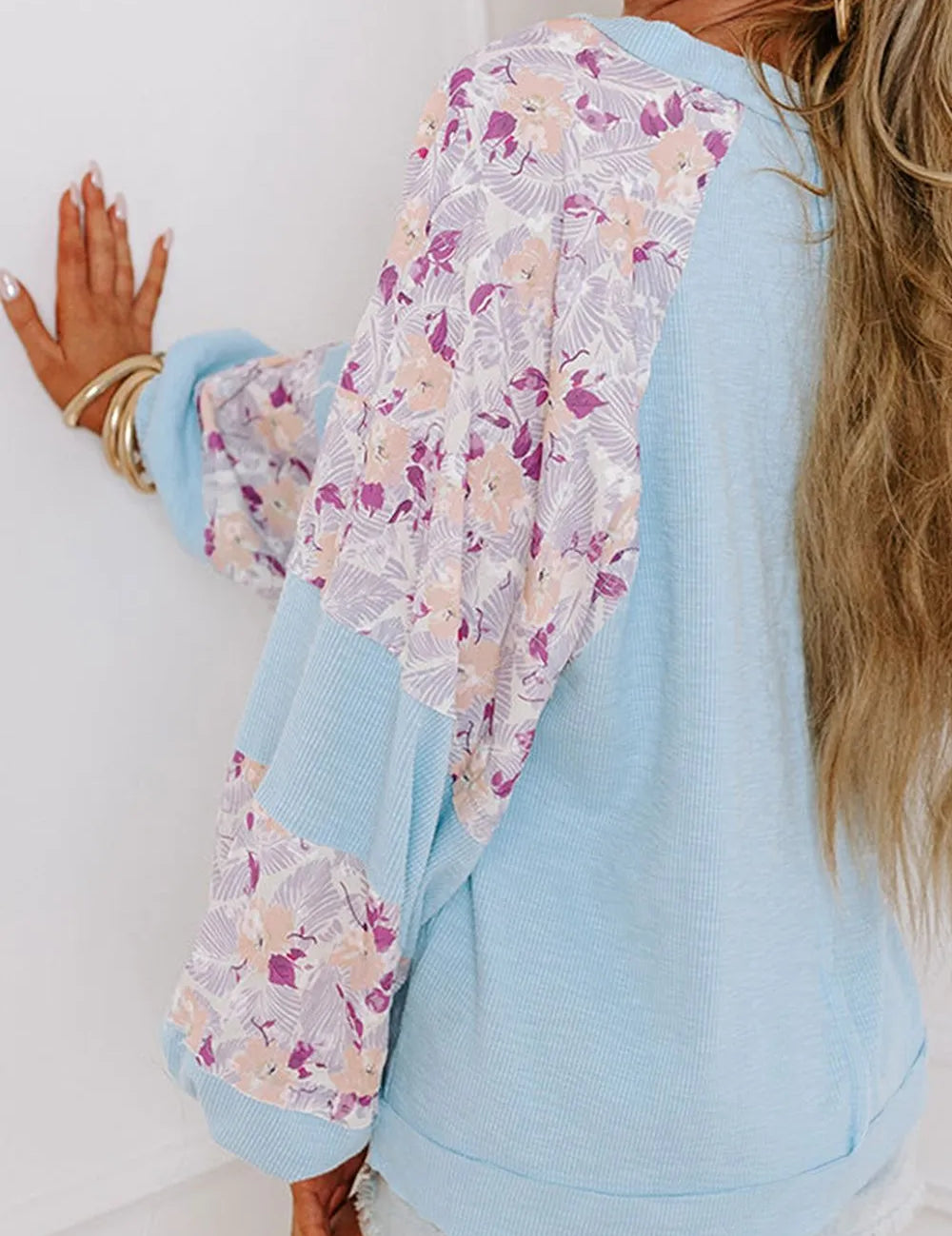 Printed Round Neck Balloon Sleeve Sweatshirt | Sweatshirts Daverri Fashions