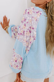 Printed Round Neck Balloon Sleeve Sweatshirt | Sweatshirts Daverri Fashions