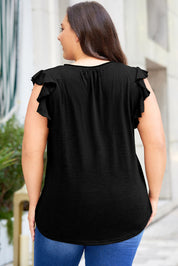 Plus Size Flutter Sleeve Notched Blouse | Blouses Daverri Fashions