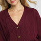 Umgee Chunky Cable Knit V-Neck Button-Up Cardigan Burgundy - DAVERRI FASHIONS