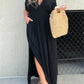 Daverri Fashions black long-sleeved plus size deep V-neck maxi dress with side slit