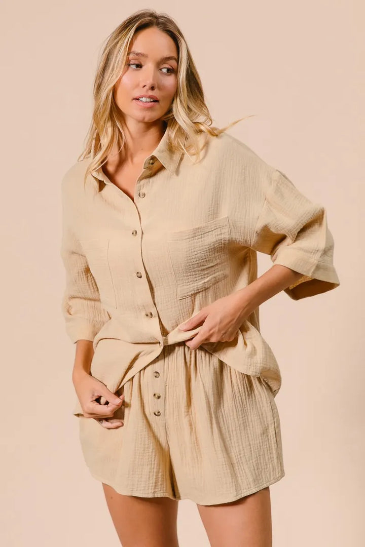 BiBi Crinkle Gauze Shirt and Short Set Outfit Sets