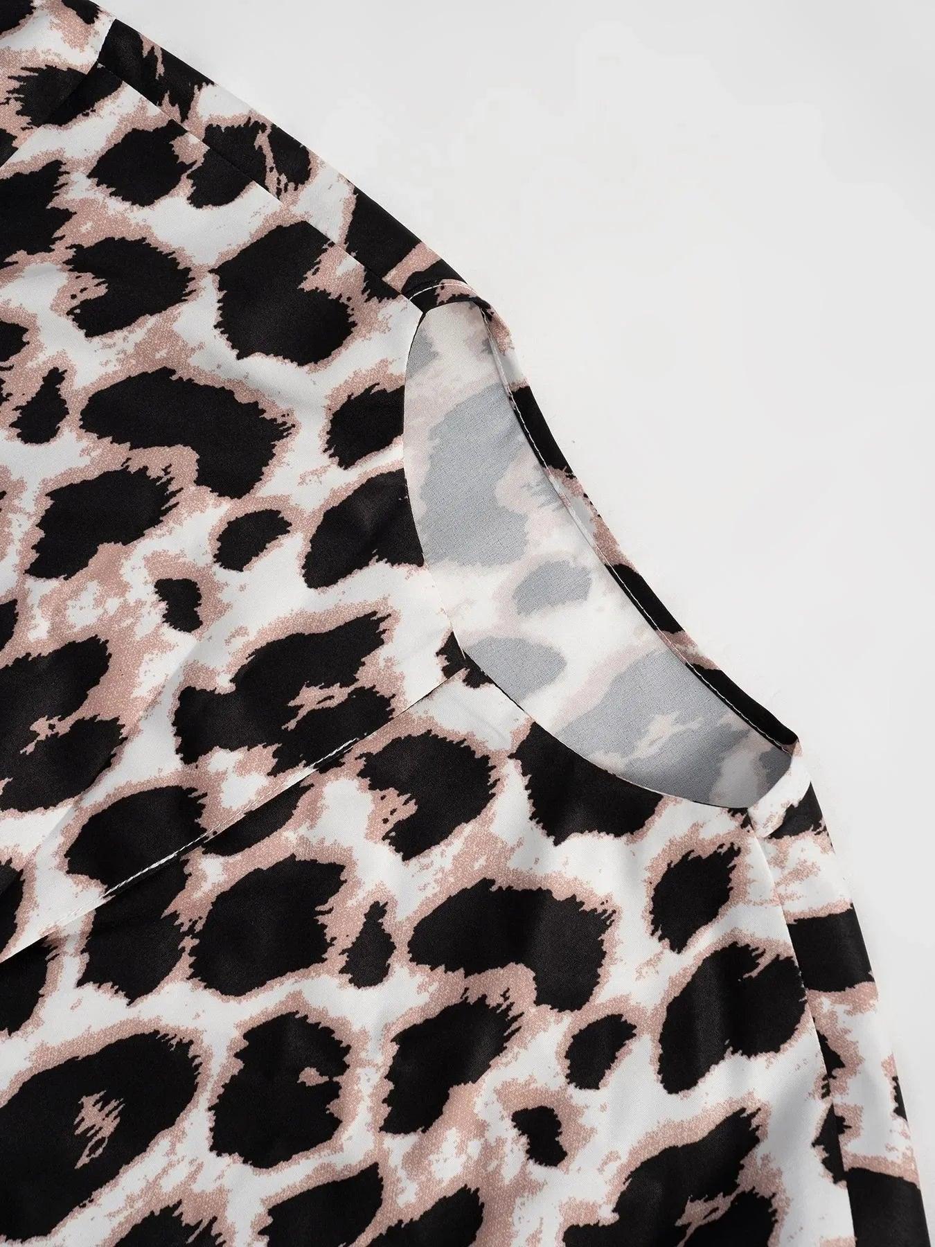 Leopard Print 3/4 Sleeve Blouse - DAVERRI FASHIONS