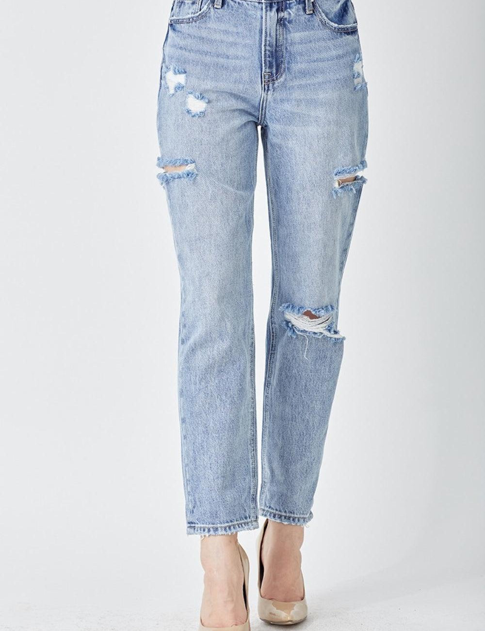 RISEN Distressed Slim Cropped Jeans Medium Jeans