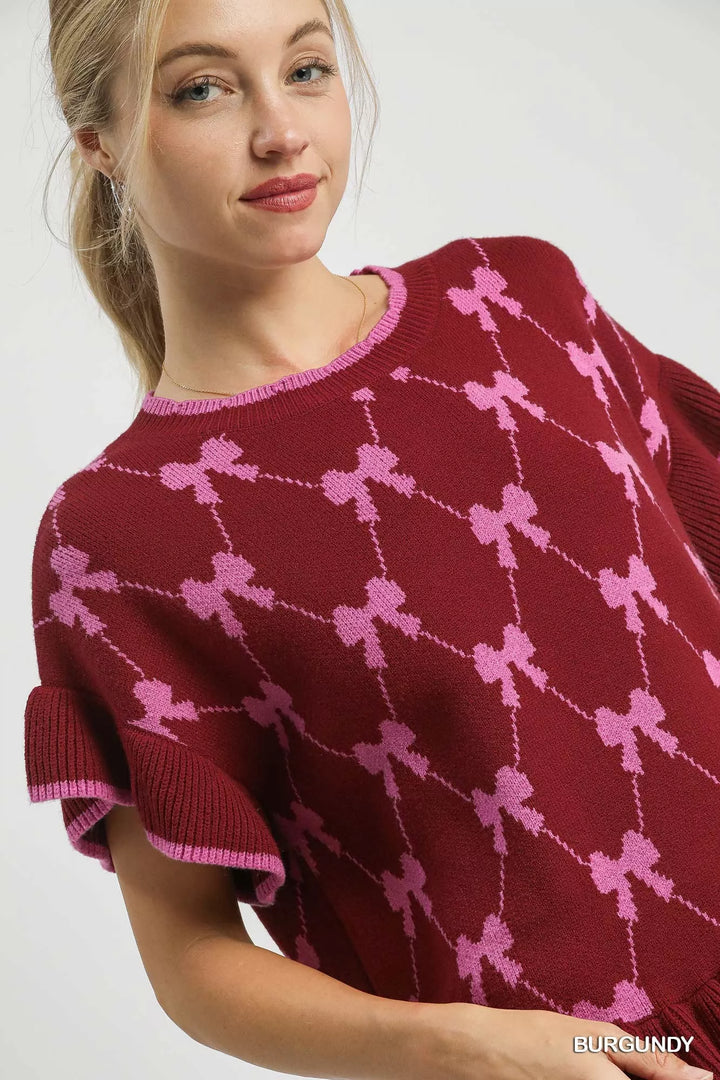 Umgee Bow Knit Ruffle Sleeve Sweater | Sweaters Daverri Fashions
