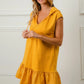 BiBi Ruffled French Terry Hooded Dress in vibrant yellow with v-neck and ruffles