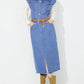 Slit Half Button Collared Neck Cap Sleeve Denim Dress - DAVERRI FASHIONS
