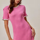 SO ME contrast ruffled pink ribbed knit mini dress