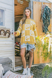 And The Why Checkerboard Sweater with Yin Yang Pattern | Sweaters Daverri Fashions