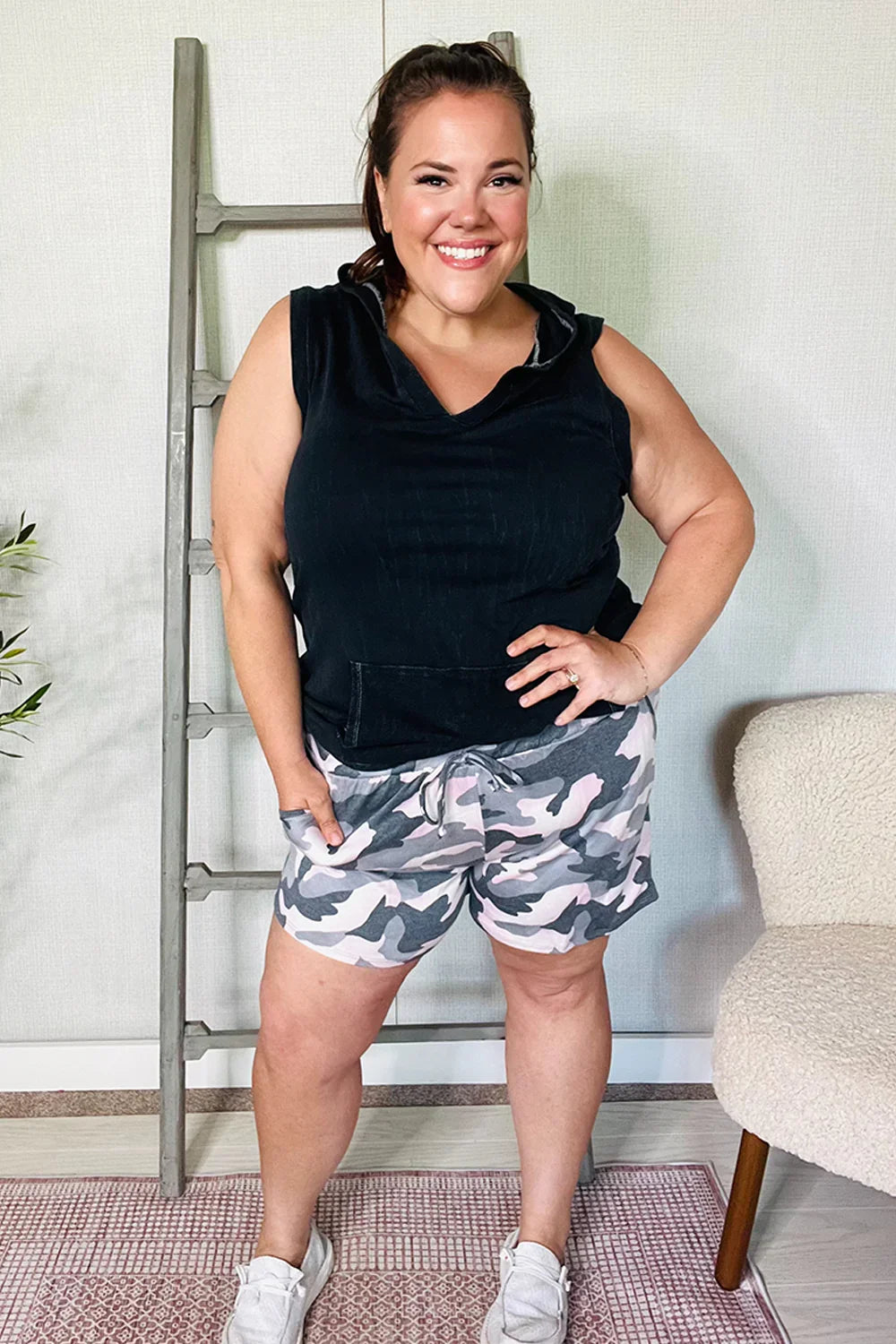 Be Bold Pink/Black Camo French Terry Pocket Shorts | Daverri Fashions