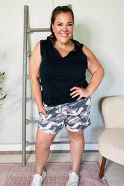 Be Bold Pink/Black Camo French Terry Pocket Shorts | Daverri Fashions