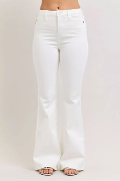 White Judy Blue high-waisted tummy control flare jeans with straight-leg cut