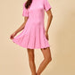 SO ME wide rib sweater knit pink pleated mini dress with flutter sleeves