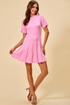 SO ME wide rib sweater knit pink pleated mini dress with flutter sleeves