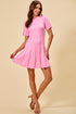 SO ME wide rib sweater knit pink pleated mini dress with flutter sleeves