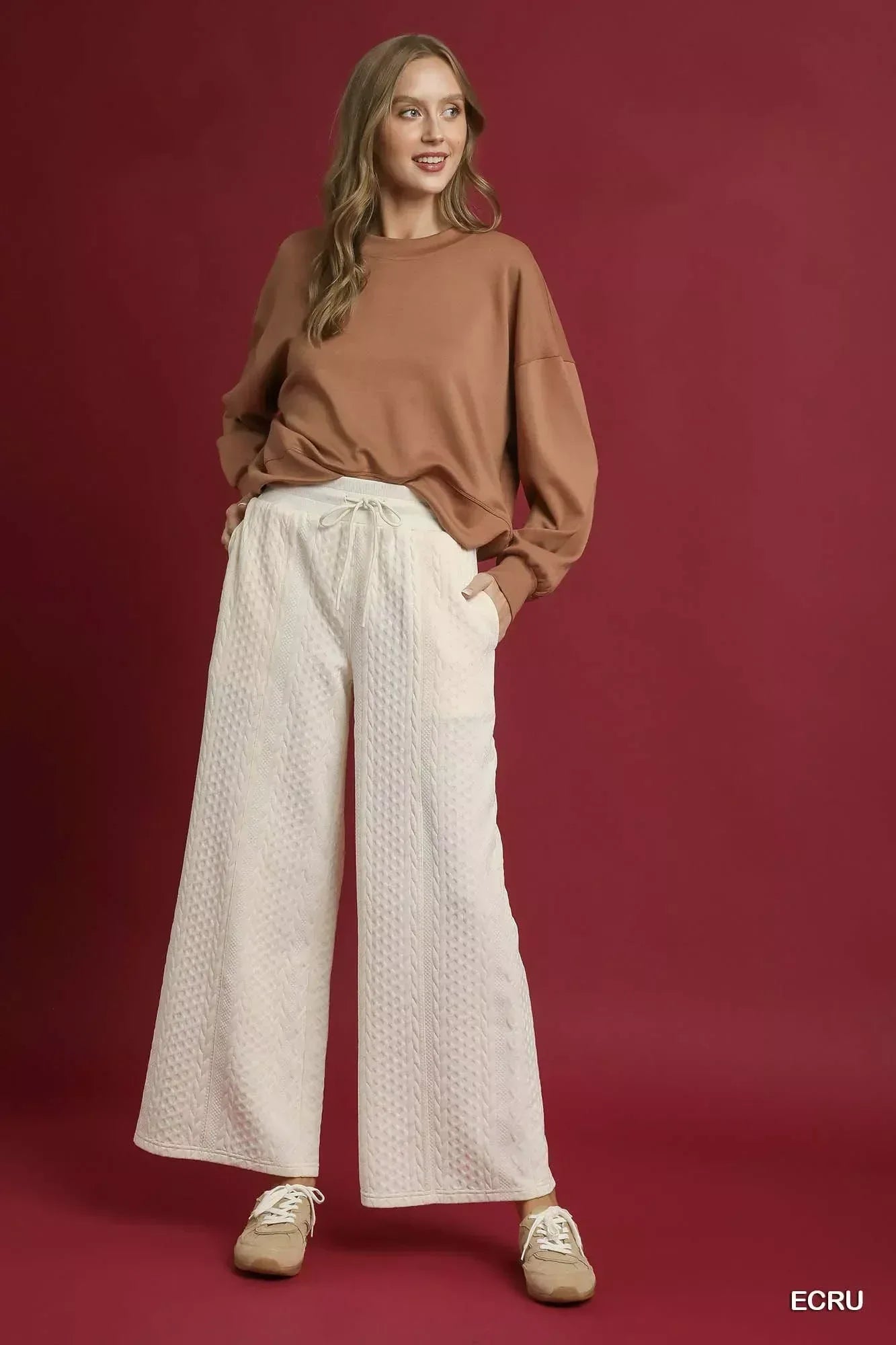 Umgee Cable Knit Textured Wide Leg Pants - DAVERRI FASHIONS