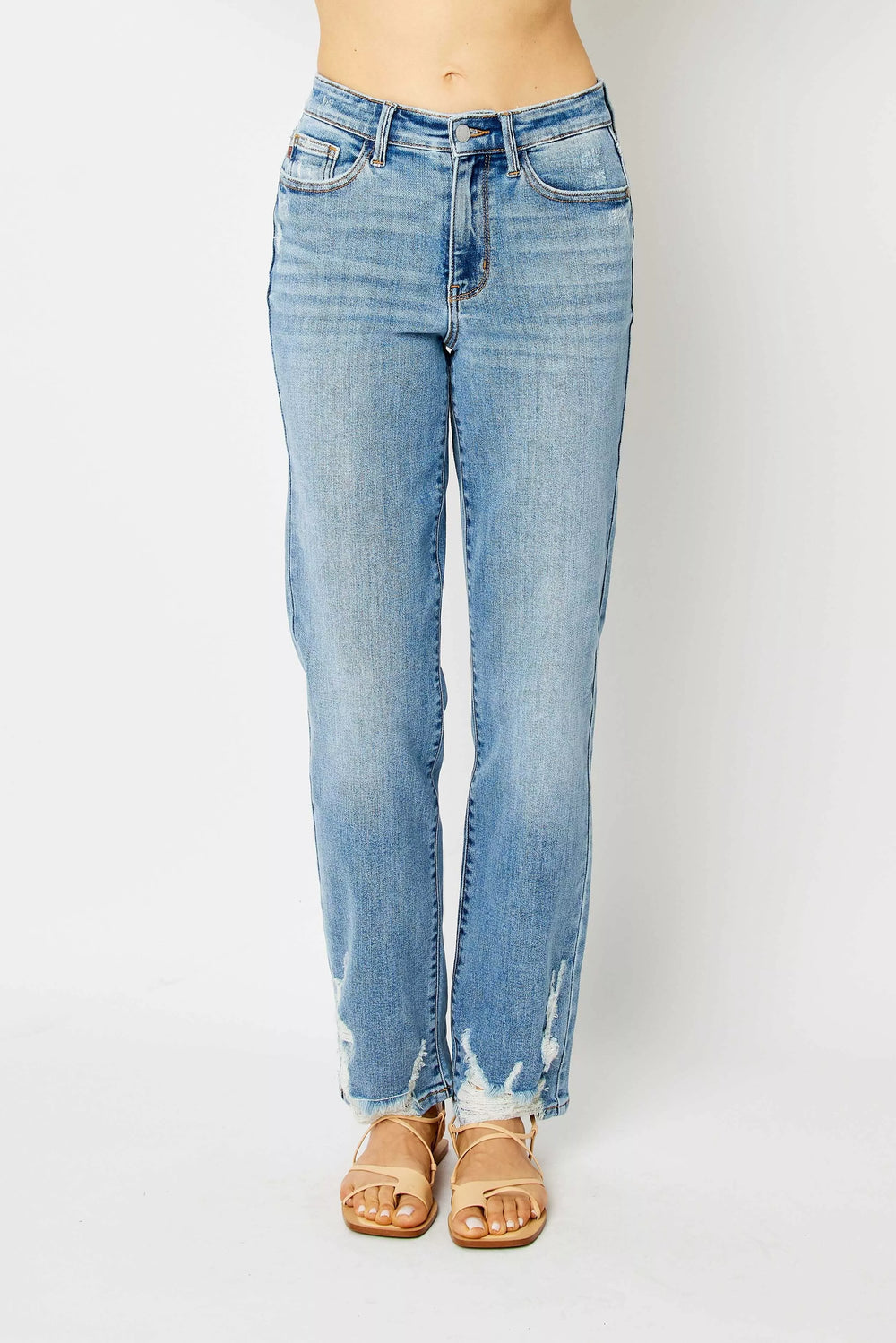 Judy Blue Full Size High Waist Straight Jeans with Heavy Destroy Plus Size | Jeans Daverri Fashions