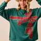 BiBi Plaid Ribbon Bow Detail Christmas Fleece Pullover - DAVERRI FASHIONS