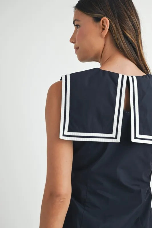 MABLE Contrast Piping Square Sailor Collar Mini Dress
