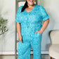 PLUS Spring Vibes Aqua Ikat Print Ruffle Sleeve Wide Leg Jumpsuit - DAVERRI FASHIONS