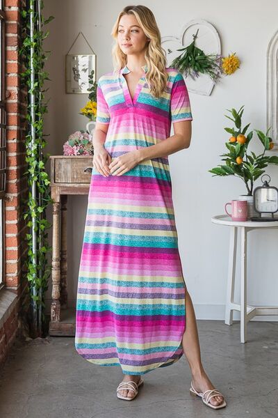 Heimish Striped Short Sleeve Maxi Tee Dress Maxi Dresses