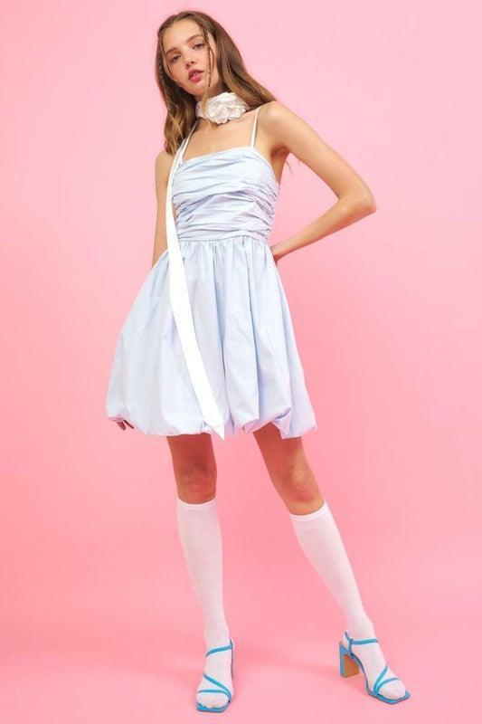 Mittoshop Ruched Detail Bubble Hem Mini Dress - DAVERRI FASHIONS