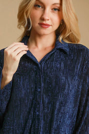 Umgee Side Slit Texture Button Up Shirt | Daverri Fashions
